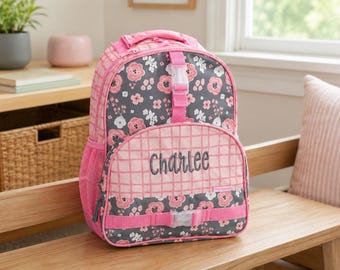 Personalized Kids Backpack: Floral Print, Embroidered Name