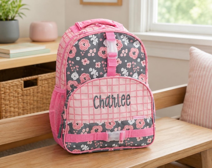 Personalized Kids Backpack: Floral Print, Embroidered Name