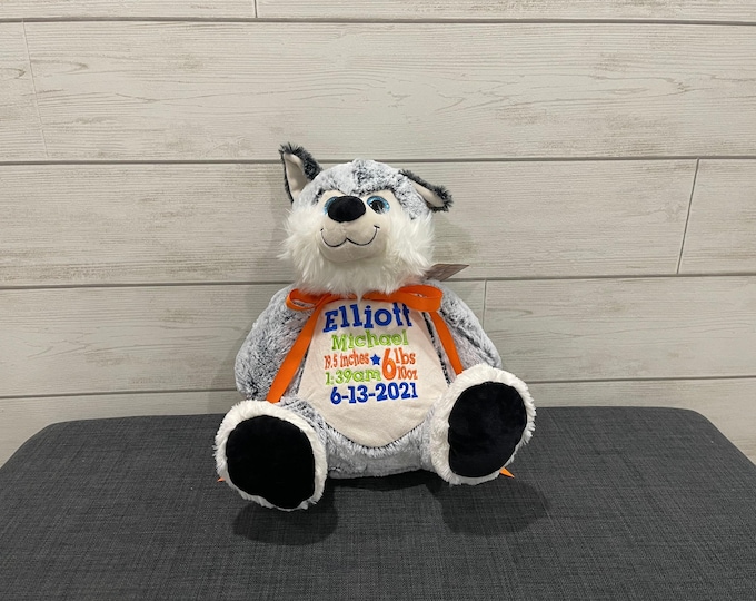 Personalized Embroidered Stuffed Animal: Baby Shower Keepsake