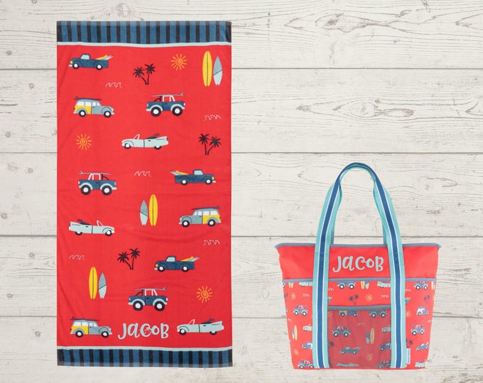 Children's Personalized Beach Tote and Towel Set with Embroidery Personalization