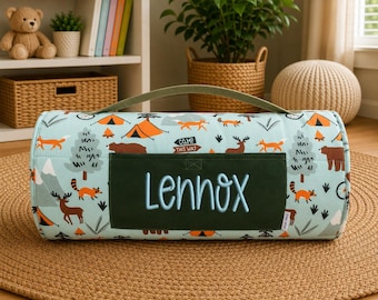 Personalized Kids Nap Mat: Attached Minky Blanket, Removable Pillow, Machine Washable, Daycare/Preschool Essential