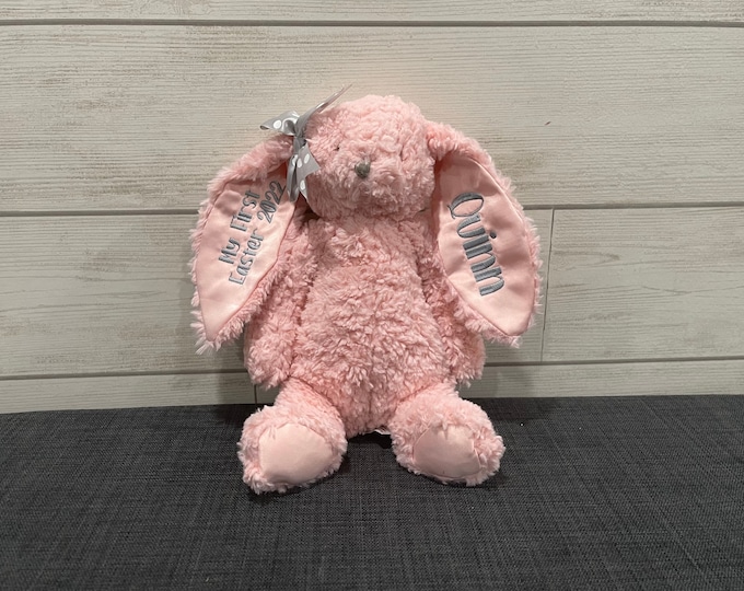 Embroidered Bunny Plush: Personalized Easter Gift, Weighted Positioning
