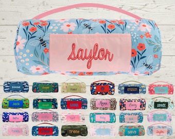 Personalized Kids Nap Mat: Attached Minky Blanket, Removable Pillow, Machine Washable, Daycare/Preschool Essential