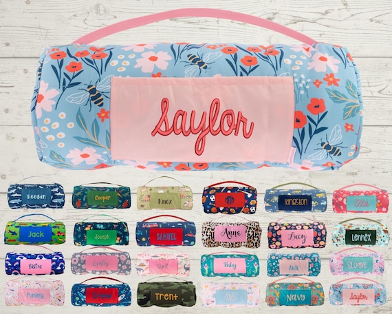 Personalized Kids Nap Mat: Attached Minky Blanket, Removable Pillow, Machine Washable, Daycare/Preschool Essential