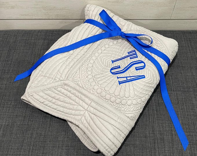 Embroidered Baby Quilt: Personalized Cotton Heirloom Nursery Gift