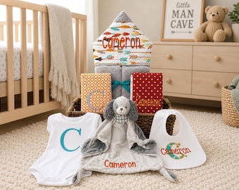 Monogrammed Baby Gift Basket – Personalized Hooded Towel & Essentials