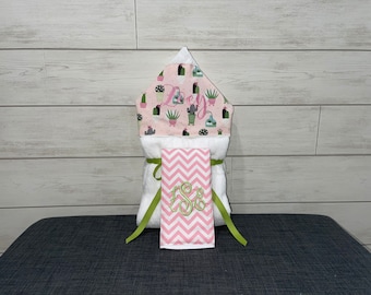 Just a Little Bit Baby gift basket- Custom for boy or girl monogrammed hooded towel and burp cloth. Perfect baby shower gift!