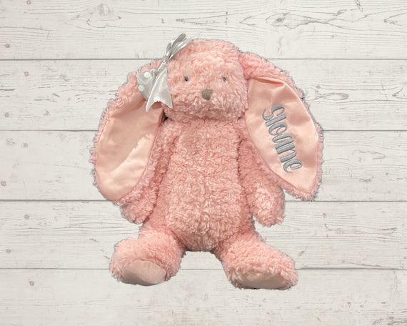 Long Ear Bunny Plush with Name Embroidered on Ear Perfect for Easter. Weighted for positioning