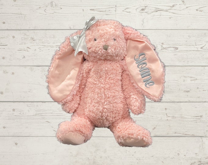 Personalized Plush Bunny: Long Ear Stuffed Animal, Embroidered Name