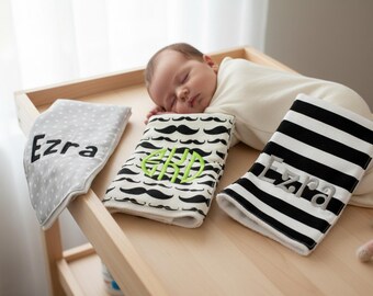Monogrammed Burp Cloths, Set of 3. Custom made for boy or girl.