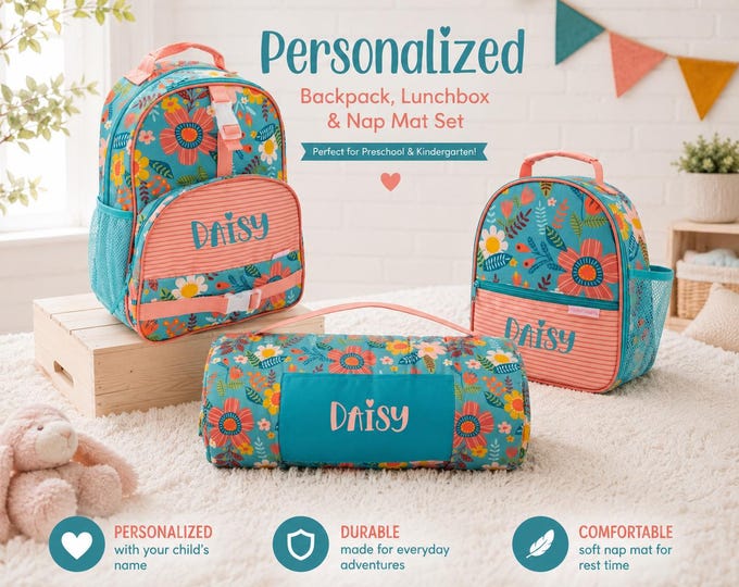 Personalized Back to School Set: Nap Mat, Backpack and Lunchbox