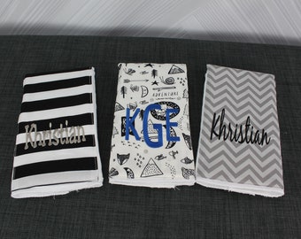 Monogrammed Burp Cloths, Set of 3. Custom made for boy or girl.