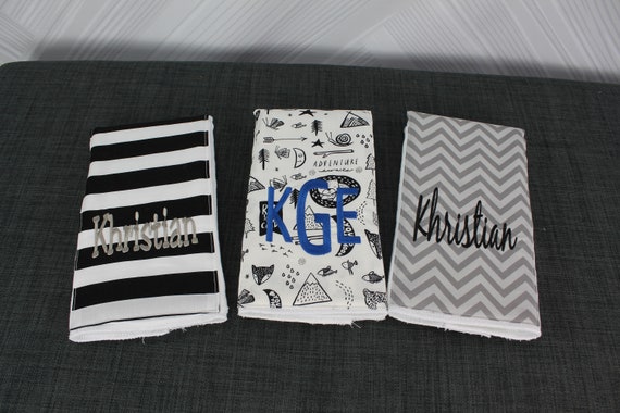 Monogrammed Burp Cloths, Set of 3. Custom made for boy or girl.