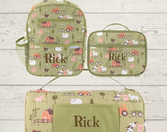 All Over Print Nap Mat, Junior Backpack and Lunchbox Set with Embroidery Personalization
