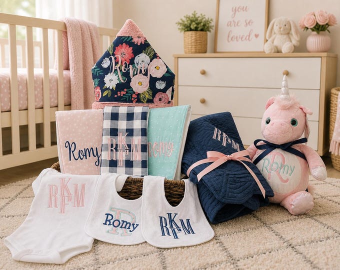 I Want It All Baby Gift Basket, Custom for boy or girl, baby shower gift, new baby present, monogrammed baby gift basket