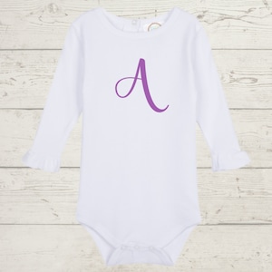 Embroidery Monogrammed Bodysuit for Baby Girl with ruffle long sleeves