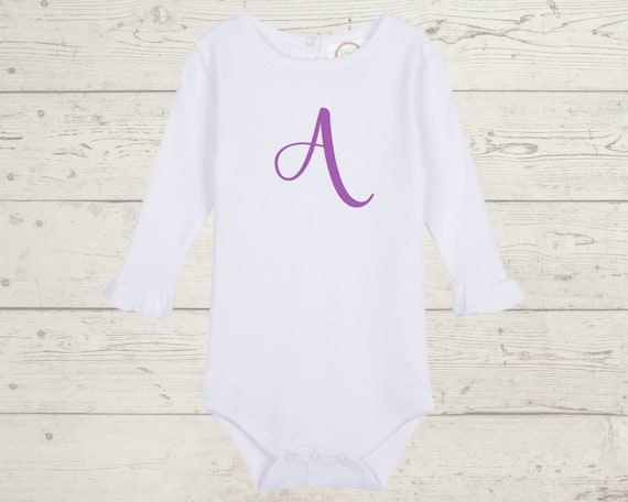 Embroidery Monogrammed Bodysuit for Baby Girl with ruffle long sleeves