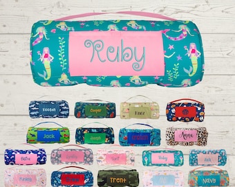 Personalized Kids Nap Mat: Attached Minky Blanket, Removable Pillow, Machine Washable, Daycare/Preschool Essential