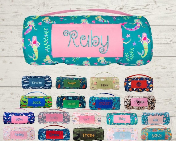 Personalized Kids Nap Mat: Attached Minky Blanket, Removable Pillow, Machine Washable, Daycare/Preschool Essential