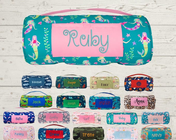 Personalized Kids Nap Mat: Attached Minky Blanket, Removable Pillow, Machine Washable, Daycare/Preschool Essential