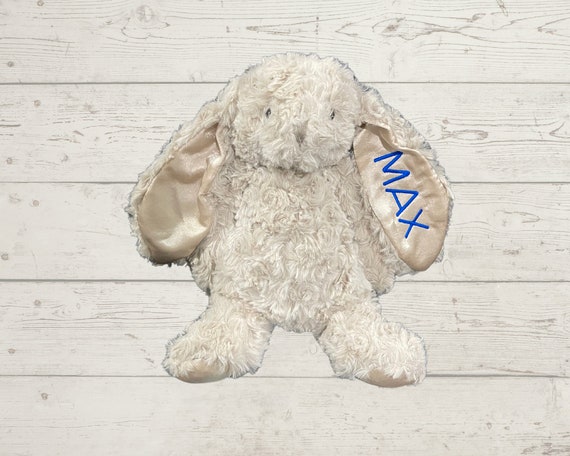 Long Ear Bunny Plush with Name Embroidered on Ear Perfect for Easter. Weighted for positioning