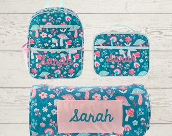 All Over Print Nap Mat, Junior Backpack and Lunchbox Set with Embroidery Personalization