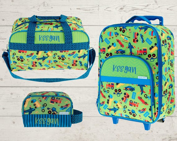 Children's Total Travel Set including All Over Print Rolling Luggage, Duffel Bag and Toiletry Bag Set with Embroidery Personalization