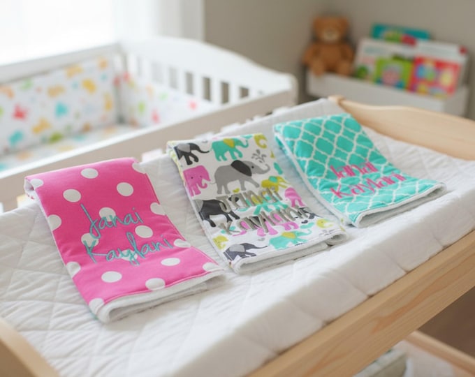 Monogrammed Burp Cloths, Set of 3. Custom made for boy or girl.
