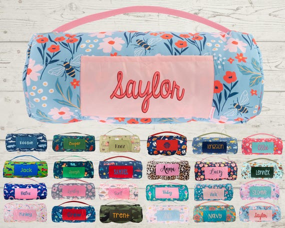 Personalized Nap Mat with Attached Pillow and Blanket - Ideal for Daycare and Preschool - Embroidery Included