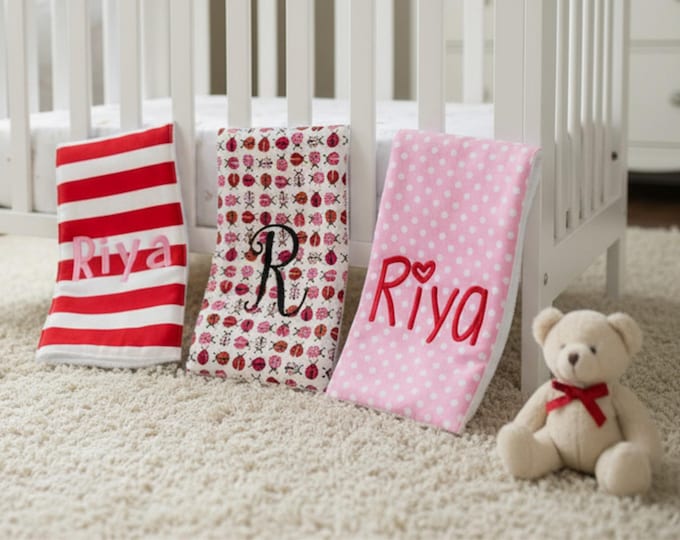 Monogrammed Burp Cloths, Set of 3. Custom made for boy or girl.