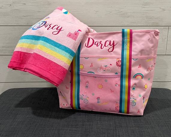 Children's Personalized Beach Tote and Towel Set with Embroidery Personalization