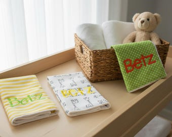 Monogrammed Burp Cloths, Set of 3. Custom made for boy or girl.