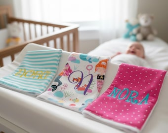 Monogrammed Burp Cloths, Set of 3. Custom made for boy or girl.