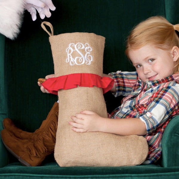 Burlap with/without Red Ruffle Christmas Stocking FREE Personalization