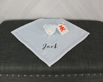Monogrammed Baby Blue Bear Cuddle Blankey