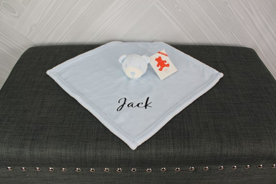 Monogrammed Baby Blue Bear Cuddle Blankey