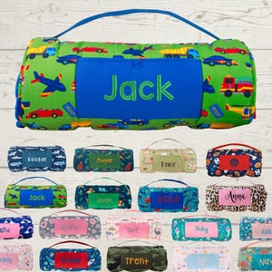 Personalized Kids Nap Mat: Attached Minky Blanket, Removable Pillow, Machine Washable, Daycare/Preschool Essential