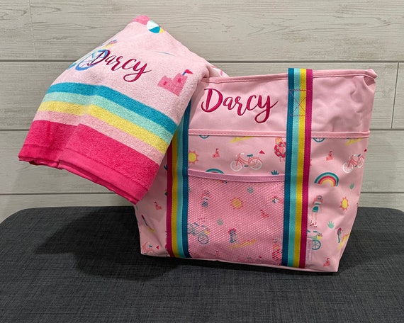 Children's Personalized Beach Tote and Towel Set with Embroidery Personalization