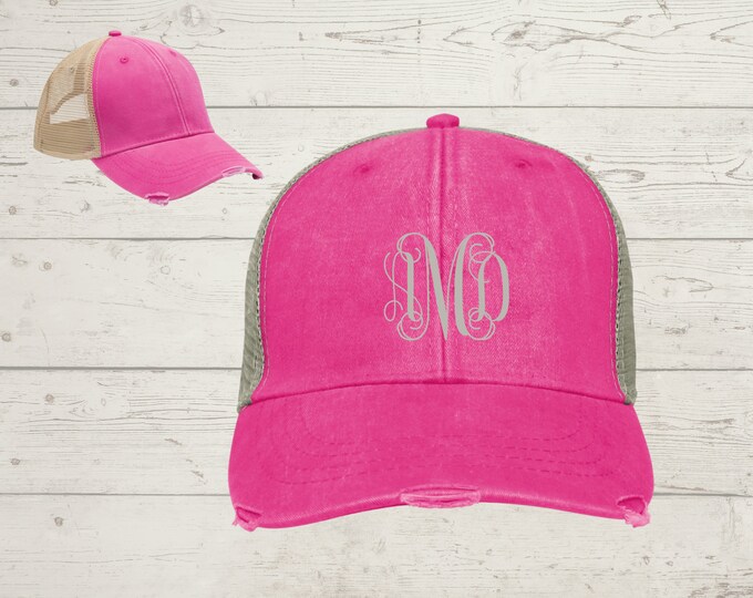 Monogrammed Trucker Hat multiple colors available, distressed baseball cap