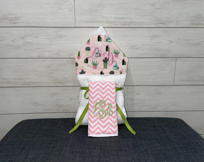 Just a Little Bit Baby gift basket- Custom for boy or girl monogrammed hooded towel and burp cloth. Perfect baby shower gift!