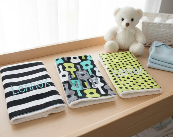 Monogrammed Burp Cloths, Custom Baby Gift, Set of 3
