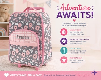 Children's All Over Print Rolling Luggage: Embroidery Personalization