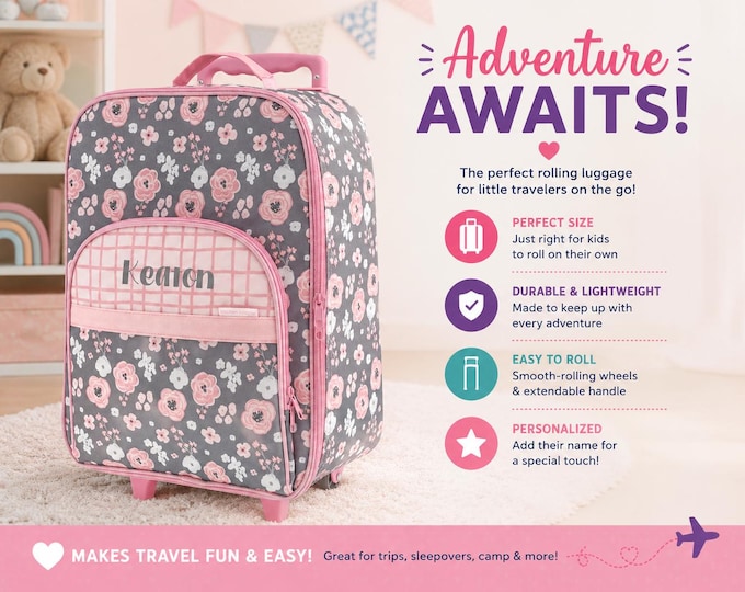 Children's All Over Print Rolling Luggage: Embroidery Personalization