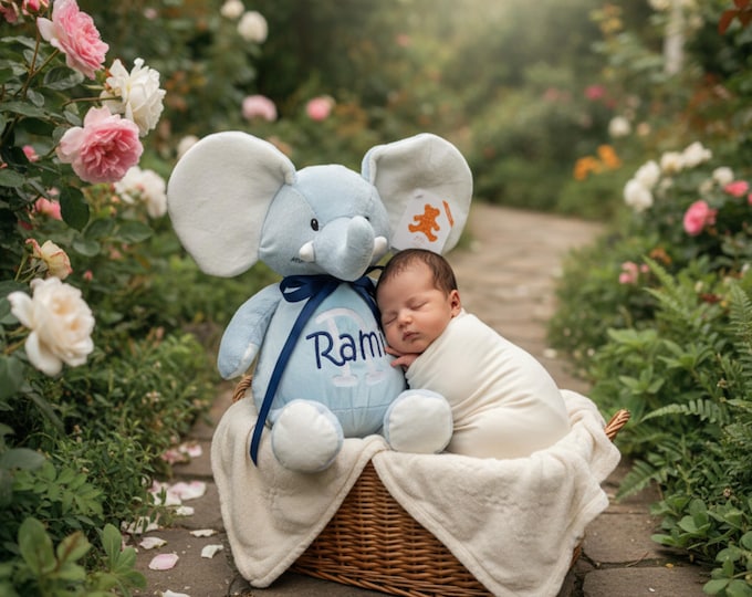 Personalized Embroidered Elephant Stuffed Animal: New Baby Keepsake