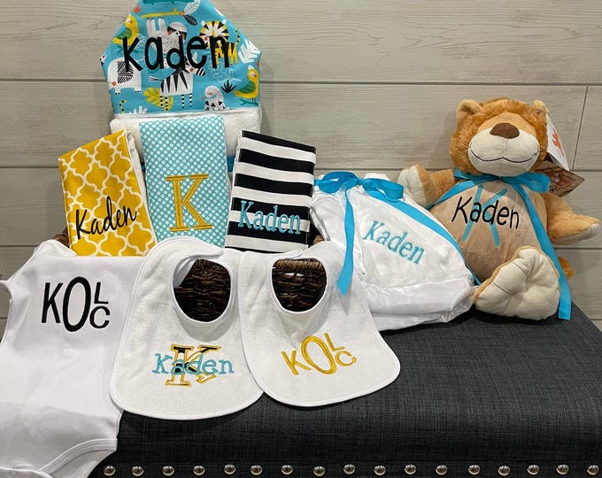 I Want It All Baby Gift Basket, Custom for boy or girl, baby shower gift, new baby present, monogrammed baby gift basket