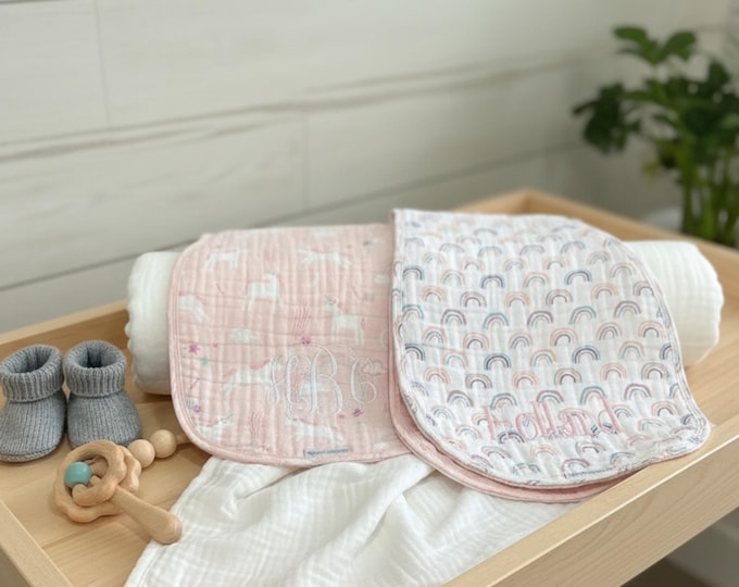 Personalized Muslin Burp Cloth Set of 2 for Baby