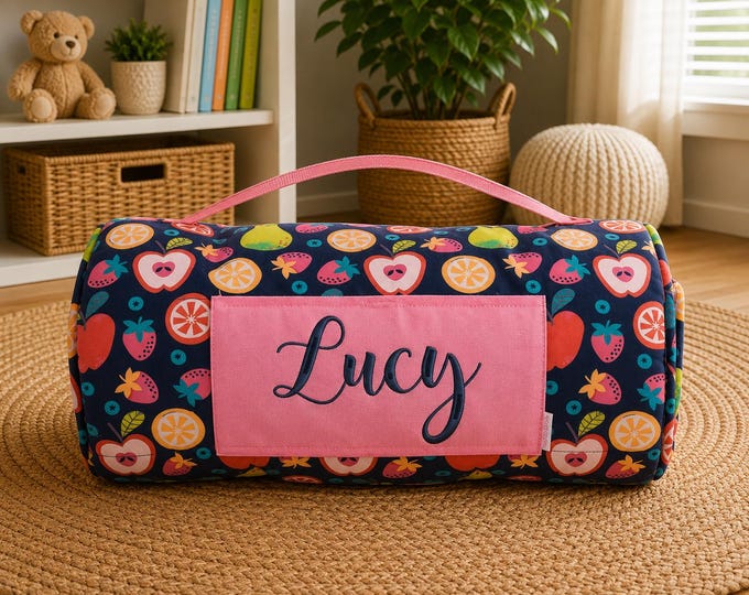 Personalized Kids Nap Mat: Attached Minky Blanket, Removable Pillow, Machine Washable, Daycare/Preschool Essential