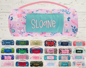 Personalized Kids Nap Mat: Attached Minky Blanket, Removable Pillow, Machine Washable, Daycare/Preschool Essential
