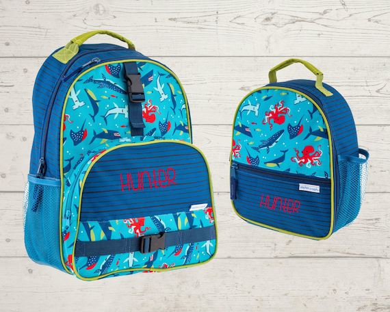 Children's All Over Print Backpack and Lunchbox Set Stephen Joseph with Embroidery Personalization