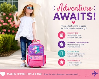 Children's Rolling Luggage: Carry-On Size, Embroidery Personalization